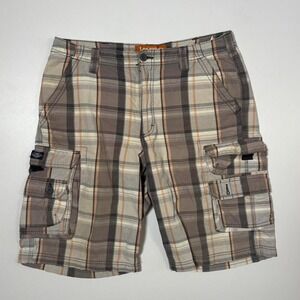 Lee Dungarees Plaid Cargo Shorts Beige Brown Orange - 33